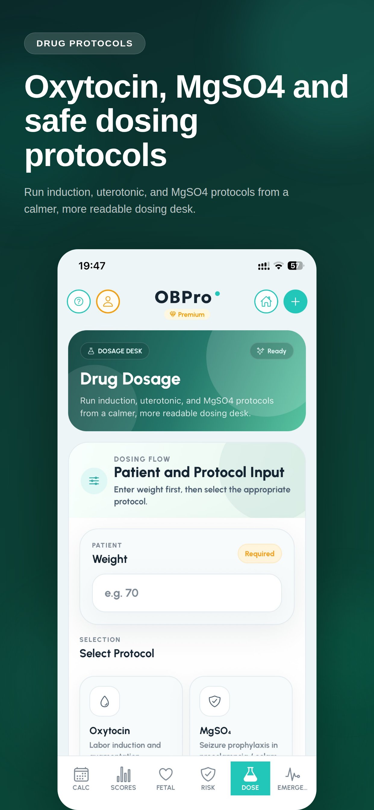 Oxytocin, MgSO4 and safe dosing protocols.